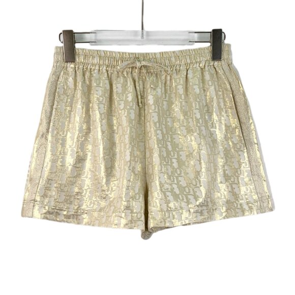HW0170 Dior gold logo jacquard full print mulberry silk casual shorts size 38 - Picture 1 of 8